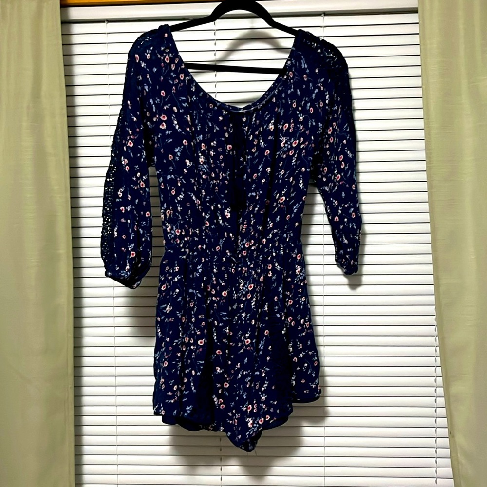 blue printed romper